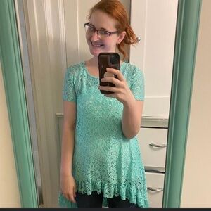 Filly Flair Teal Lace High Low Blouse Size Small